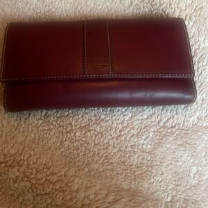 Beautiful dark Red Coach wallet with lavender inside and check book holder!!!!